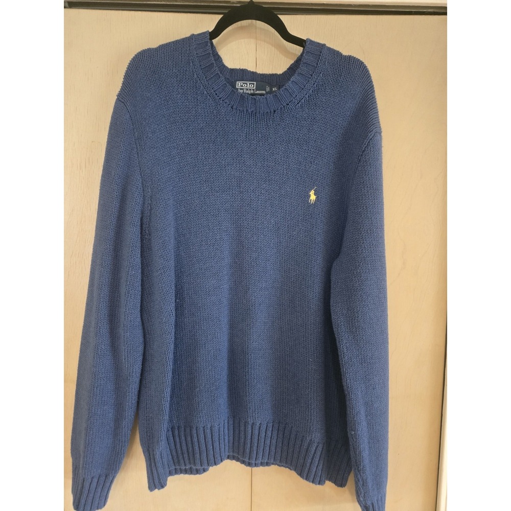 Polo Ralph Lauren Sweater Men's XL Navy Blue Cotton Knit Crewneck Pony Logo